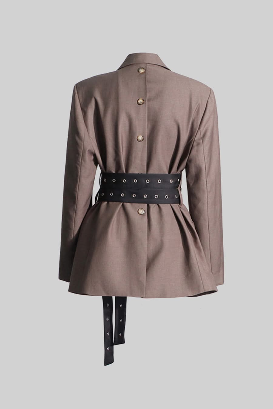 Çift Kemerli Çağdaş Blazer - Kahverengi