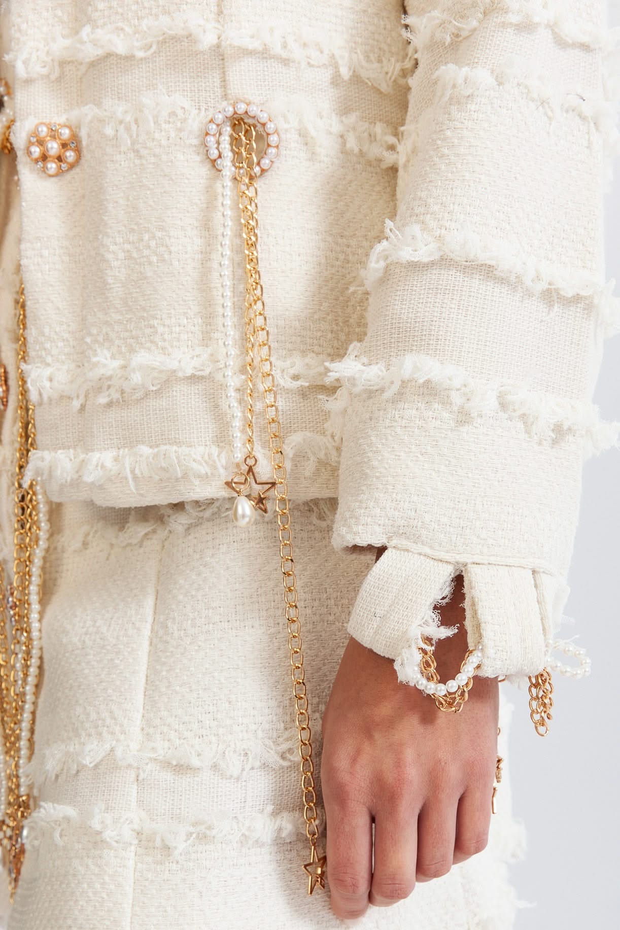 İnci Zincirli Tweed Blazer - Bej