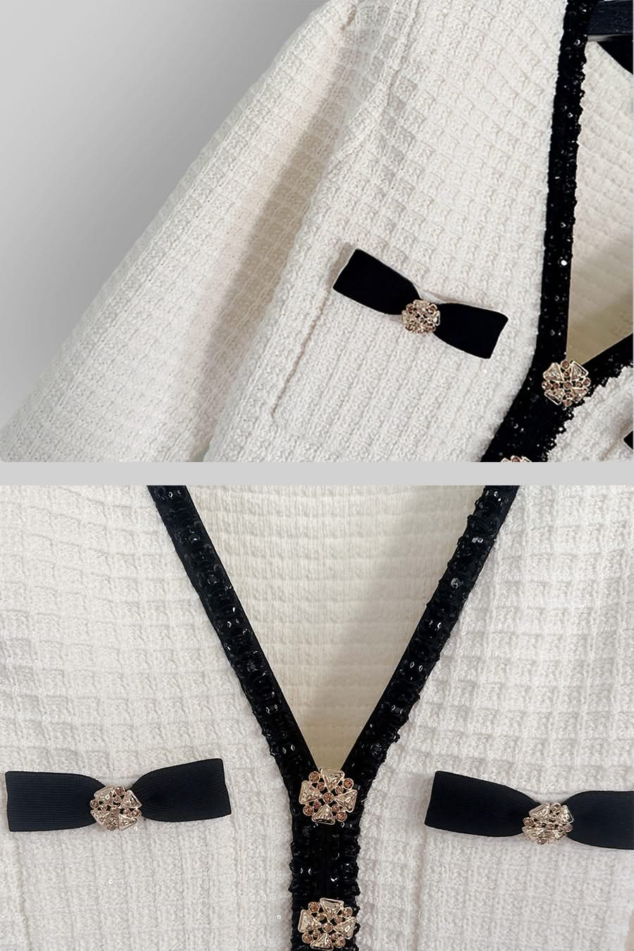 Dokulu Desenli Örme Elbise - Fildişi