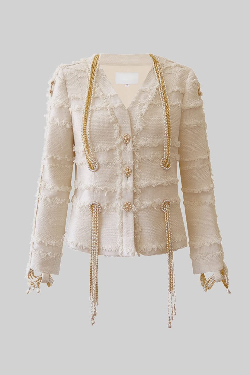 İnci Zincirli Tweed Blazer - Bej