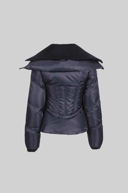 Çift Yaka Tasarımlı Çağdaş Ceket - Siyah