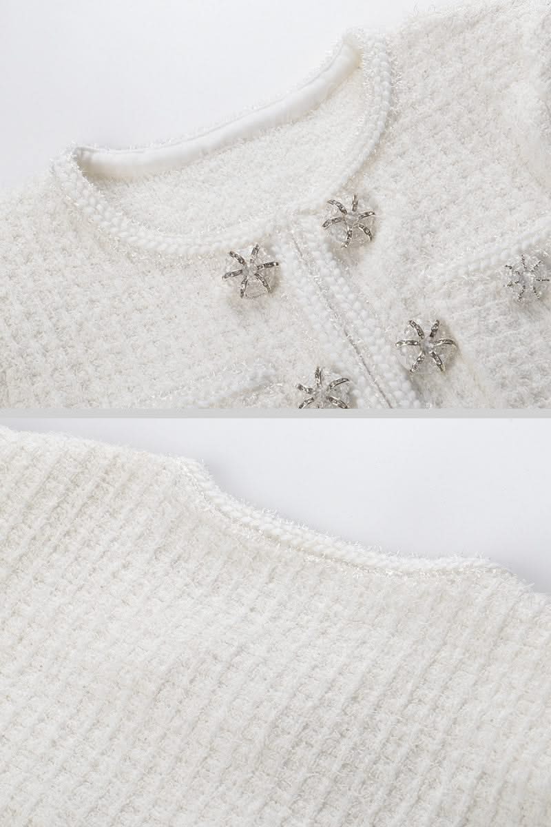 Uzun Kollu Diz Boyu Örme Elbise - Beyaz