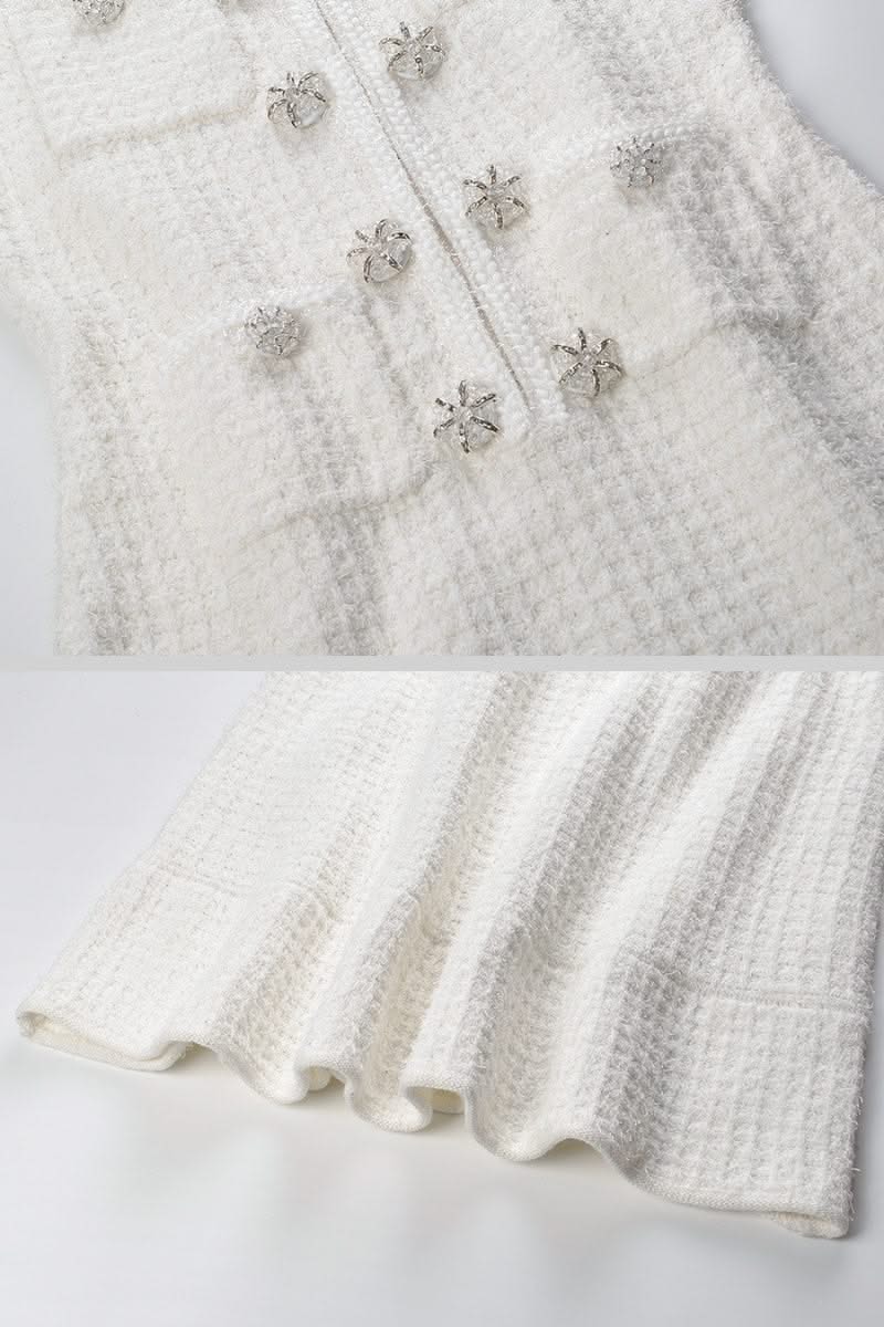 Uzun Kollu Diz Boyu Örme Elbise - Beyaz