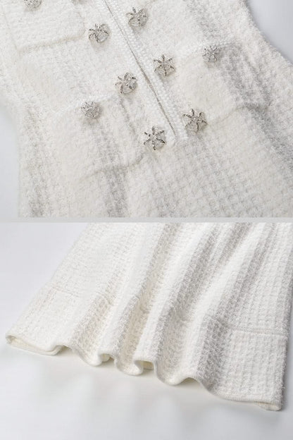 Uzun Kollu Diz Boyu Örme Elbise - Beyaz