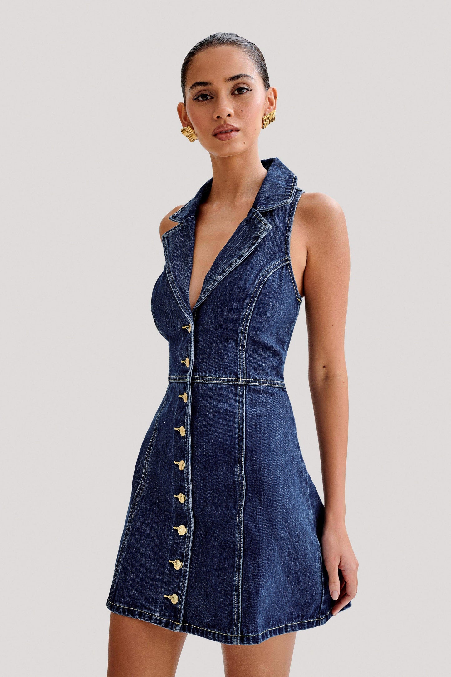 Butka™ Eugenie Yakalı Denim Mini Elbise - Lacivert