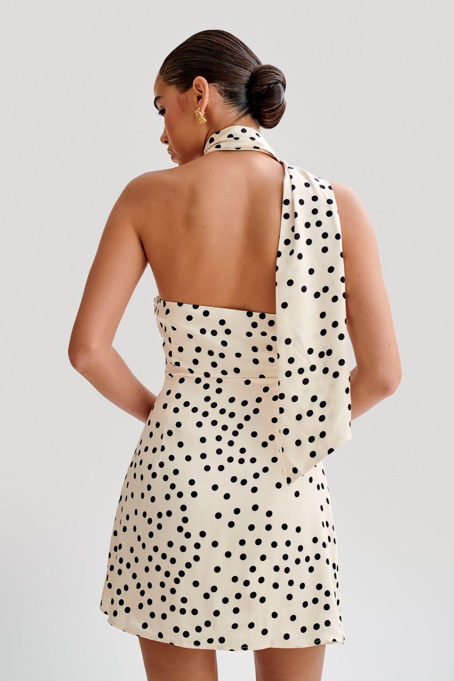 Butka™ Joan Satin Asimetrik Mini Elbise - Polkadot