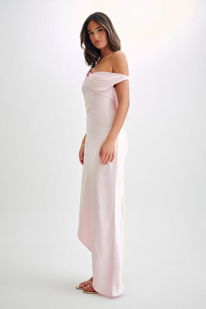 Butka™ Asimetrik Kenarlı Yvette Slip Maxi Elbise - Soluk Pembe