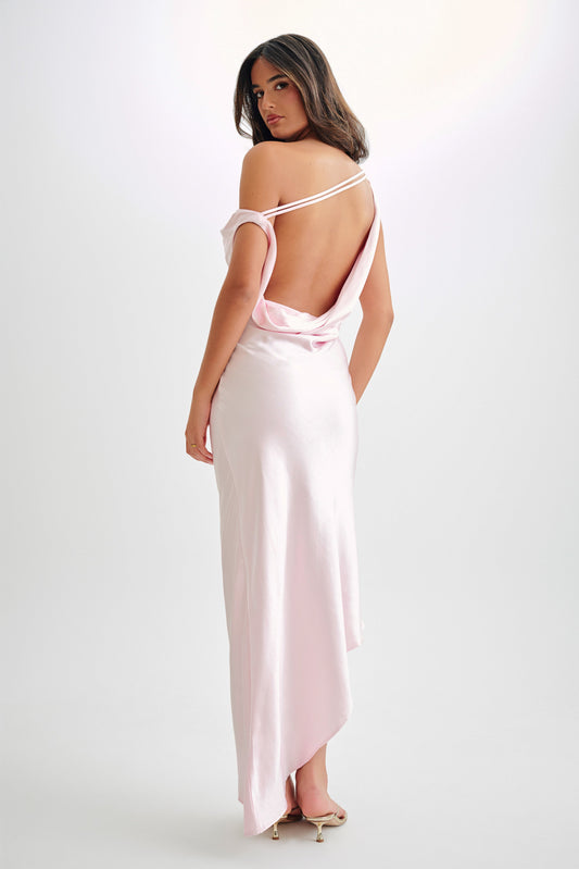 Butka™ Asimetrik Kenarlı Yvette Slip Maxi Elbise - Soluk Pembe