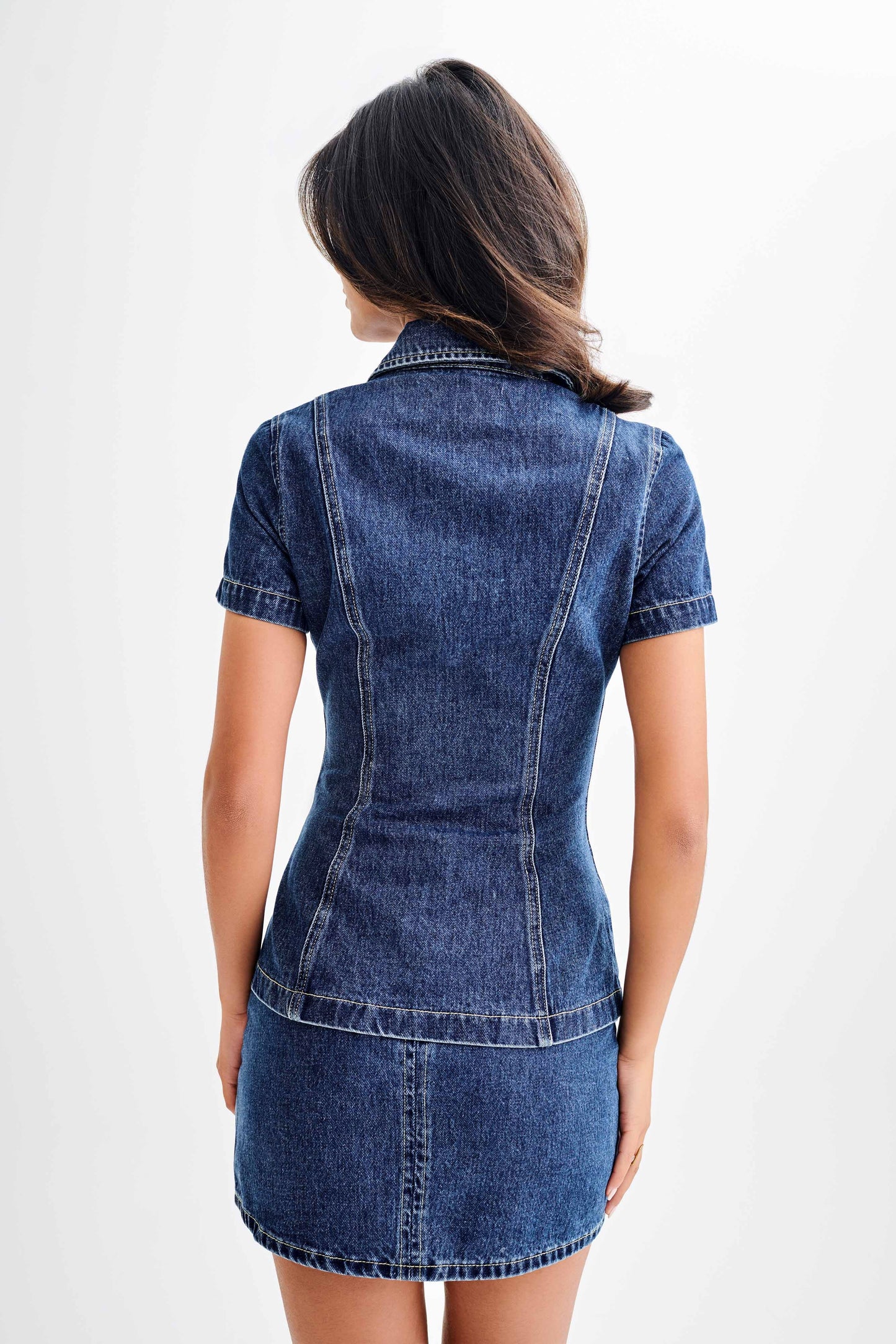 Butka™ Ellie Denim Kısa Kollu Üst - Koyu Mavi