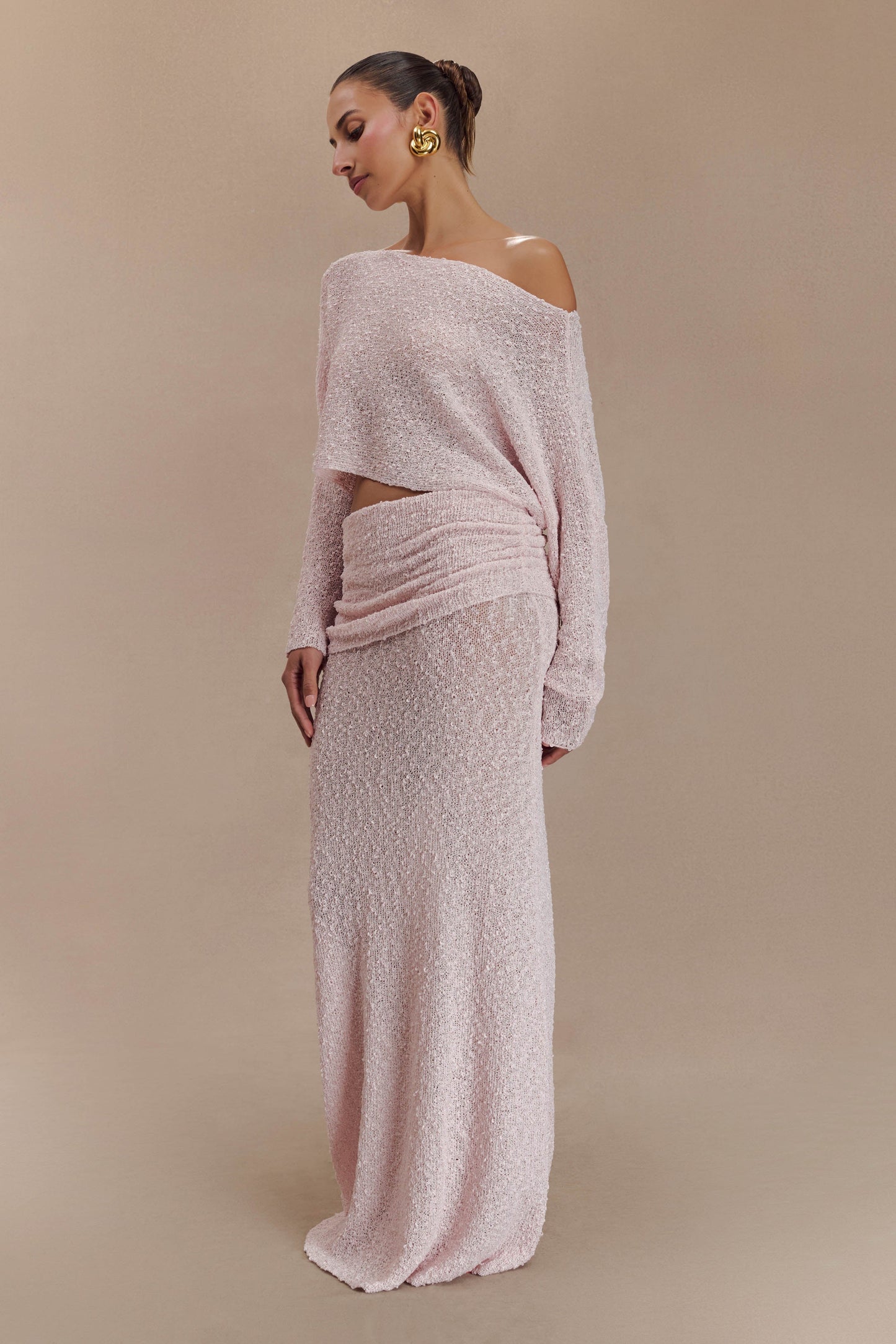 Butka™ Petra Dantelli Örgü Maxi Etek - Misty Rose