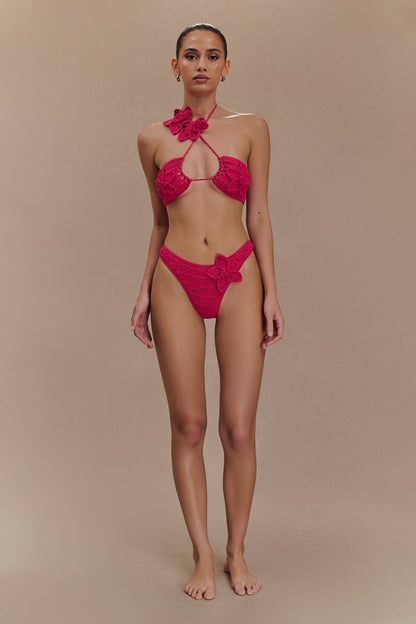 Butka™ Nehir Çiçekli Tığ İşi Bikini Üstü - Pembe Kiraz