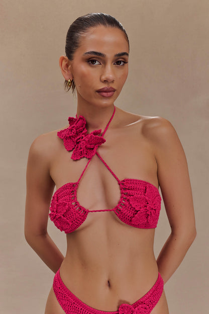 Butka™ Nehir Çiçekli Tığ İşi Bikini Üstü - Pembe Kiraz