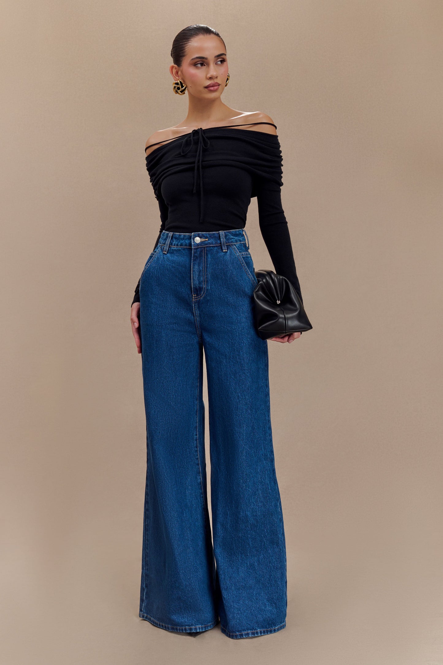 Butka™ Jen Geniş Paça Flare Denim Jeans - Lacivert