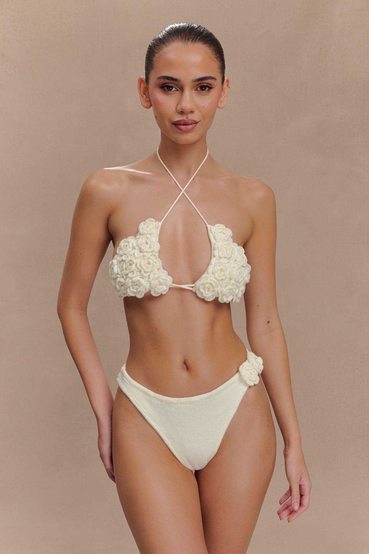 Butka™ Aesha Çiçekli Tığ İşi Bikini Üstü - Fildişi