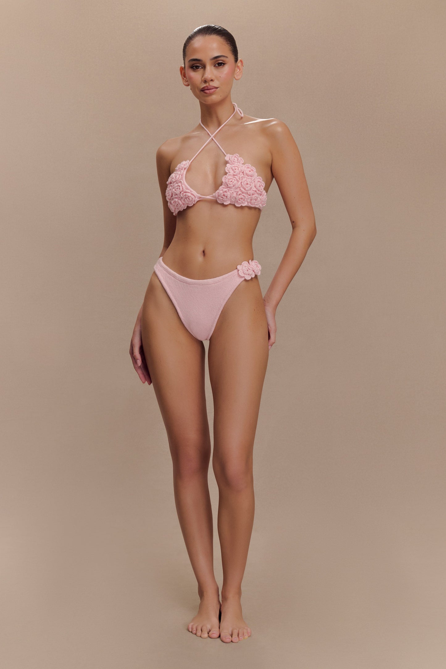 Butka™ Aesha Çiçekli Tığ İşi Bikini Üstü - Soluk Pembe