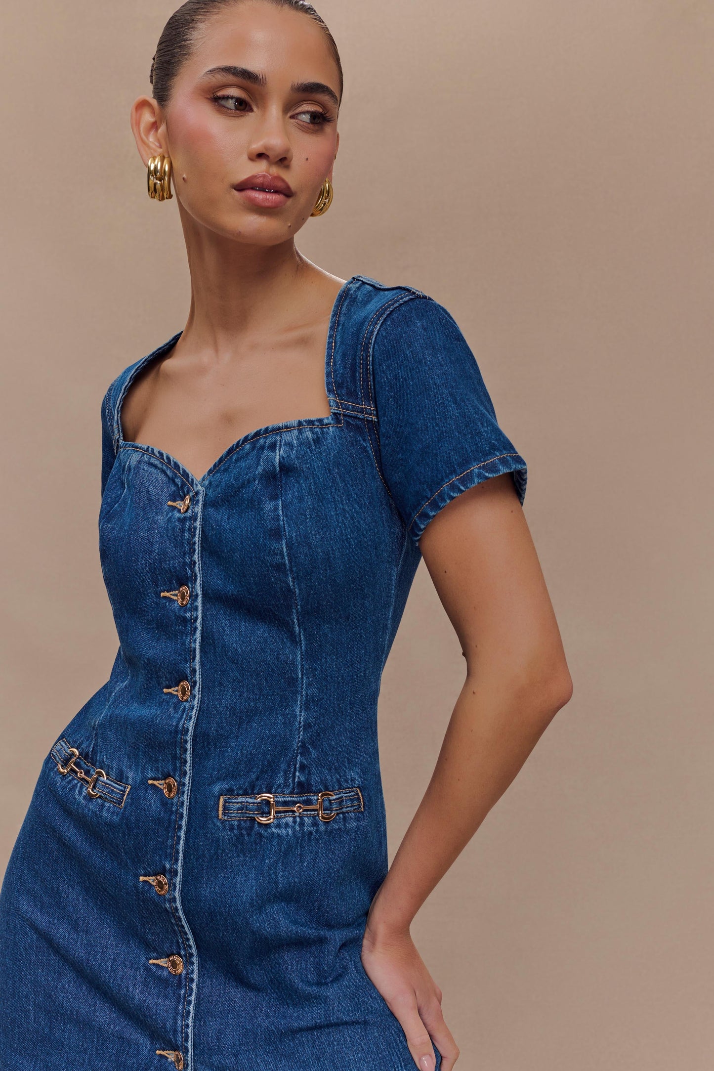 Butka™ Monica Sweetheart Denim Mini Elbise - Koyu Mavi