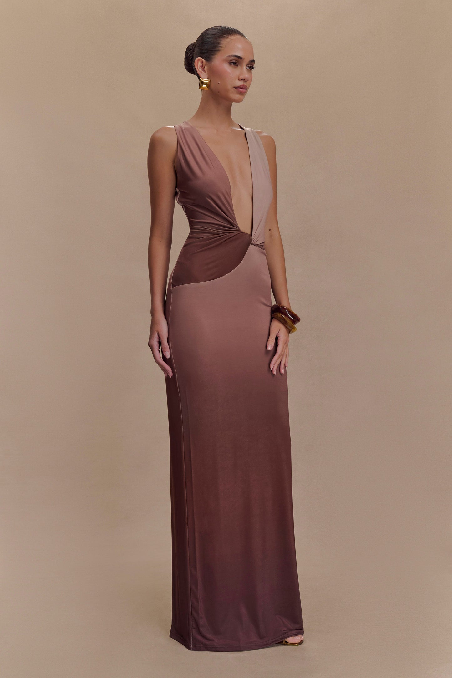 Butka™ Stella Drapeli Dar Maxi Elbise - Mocha Ombre