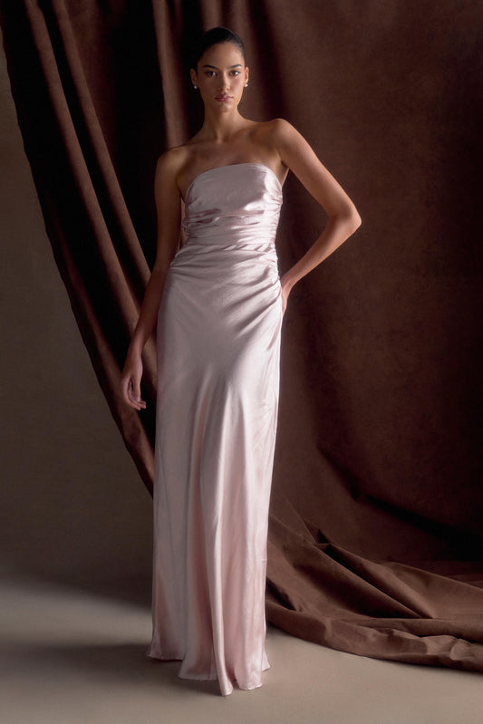 Cedar Strapless Satin Maxi Dress - Soft Pink