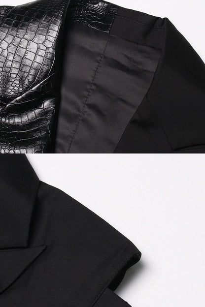 Çift Kumaşlı Kolsuz Dar Kesim Blazer - Siyah