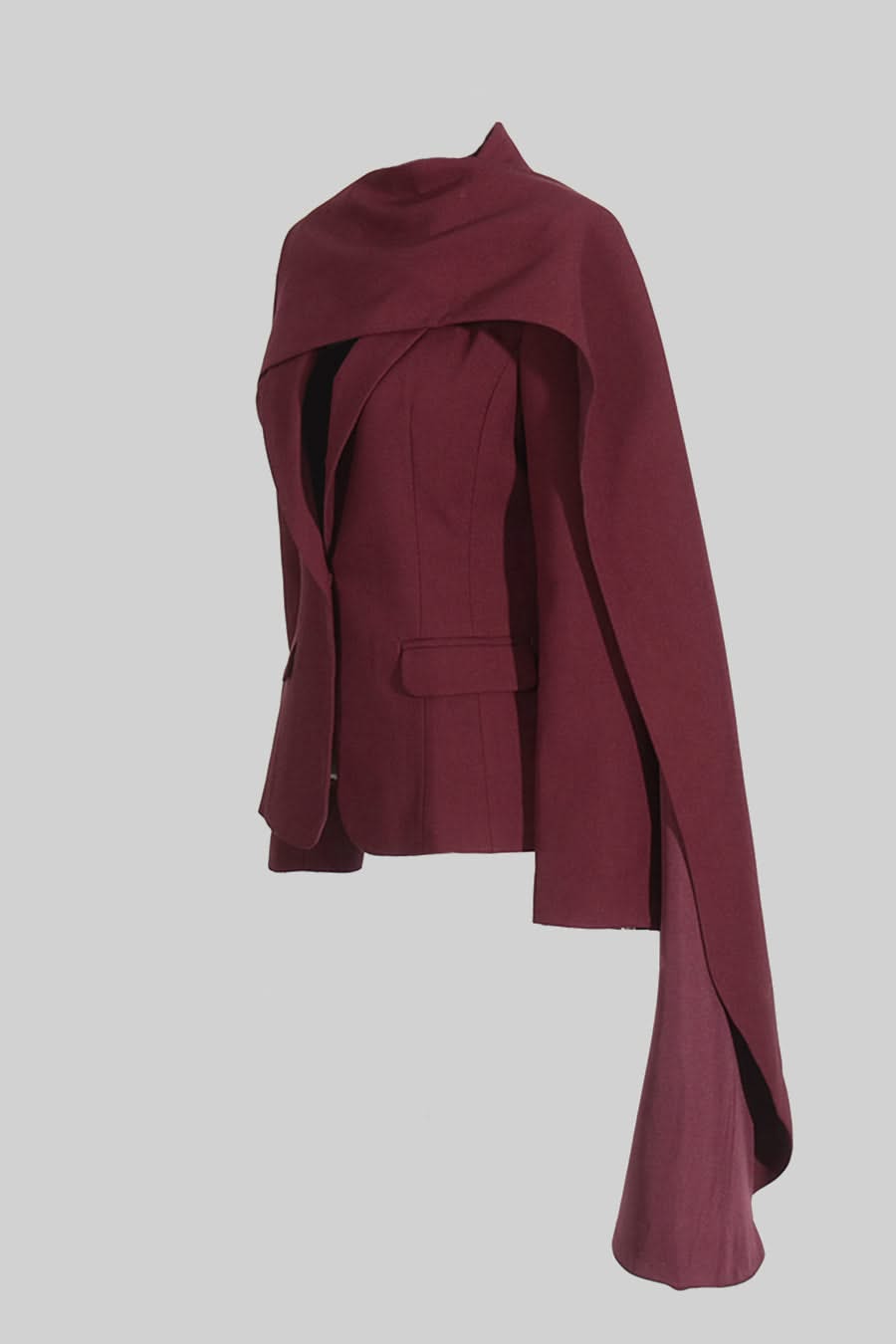 Asimetrik Drapeli Eşarplı Modern Blazer - Bordo