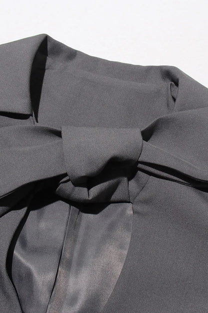 Yaka Fiyonklu Özel Dikim Blazer - Gri