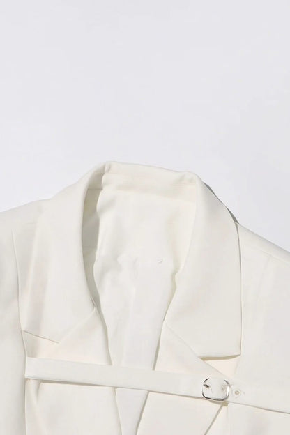 Göğüs Çapraz Askılı Özel Kesim Blazer - Beyaz