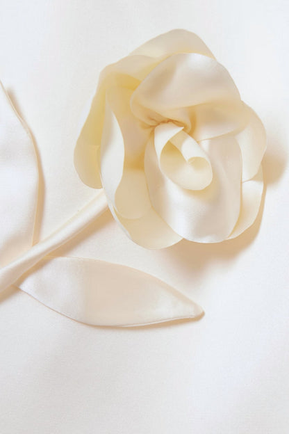 Çiçek Detaylı Saten Kısa Ceket - Fildişi