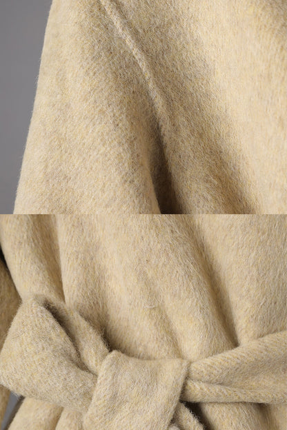 Yüksek Yakalı Kemerli Mini Palto - Bej