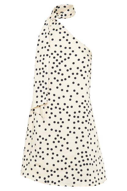 Butka™ Joan Satin Asimetrik Mini Elbise - Polkadot