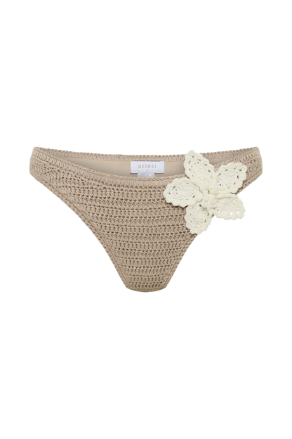 Butka™ Skye Çiçekli Tığ Bağlamalı Bikini Altı - Taupe/Beyaz