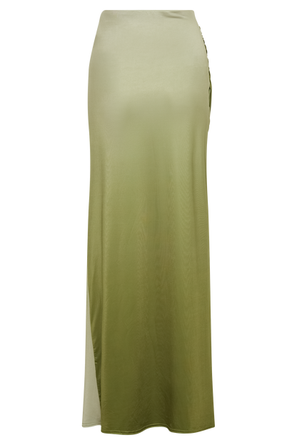 Butka™ Bronwyn Slinky Dantelli Yırtmaçlı Maxi Etek - Ombre Vintage Olive