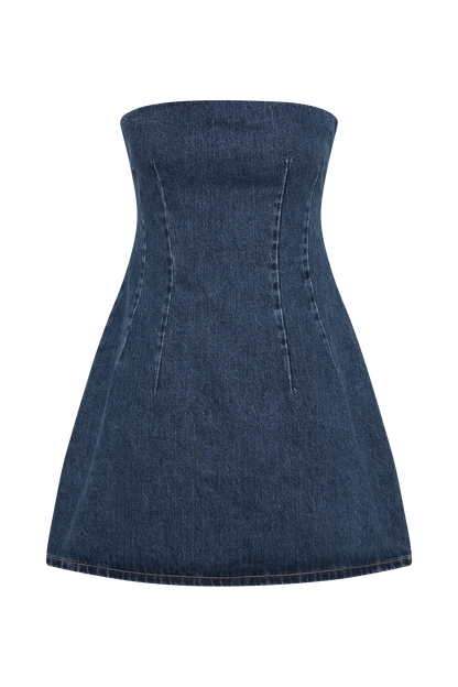 Butka™ Cecily Straplez Denim Mini Elbise - Koyu Mavi