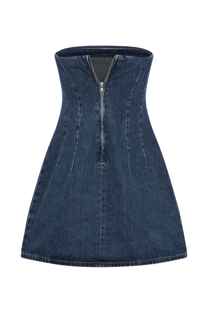 Butka™ Cecily Straplez Denim Mini Elbise - Koyu Mavi