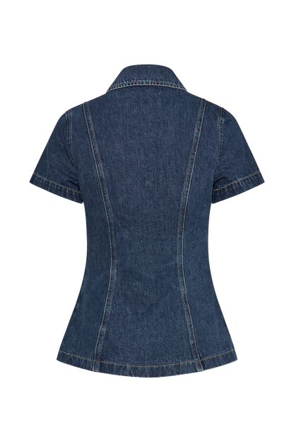 Butka™ Ellie Denim Kısa Kollu Üst - Koyu Mavi