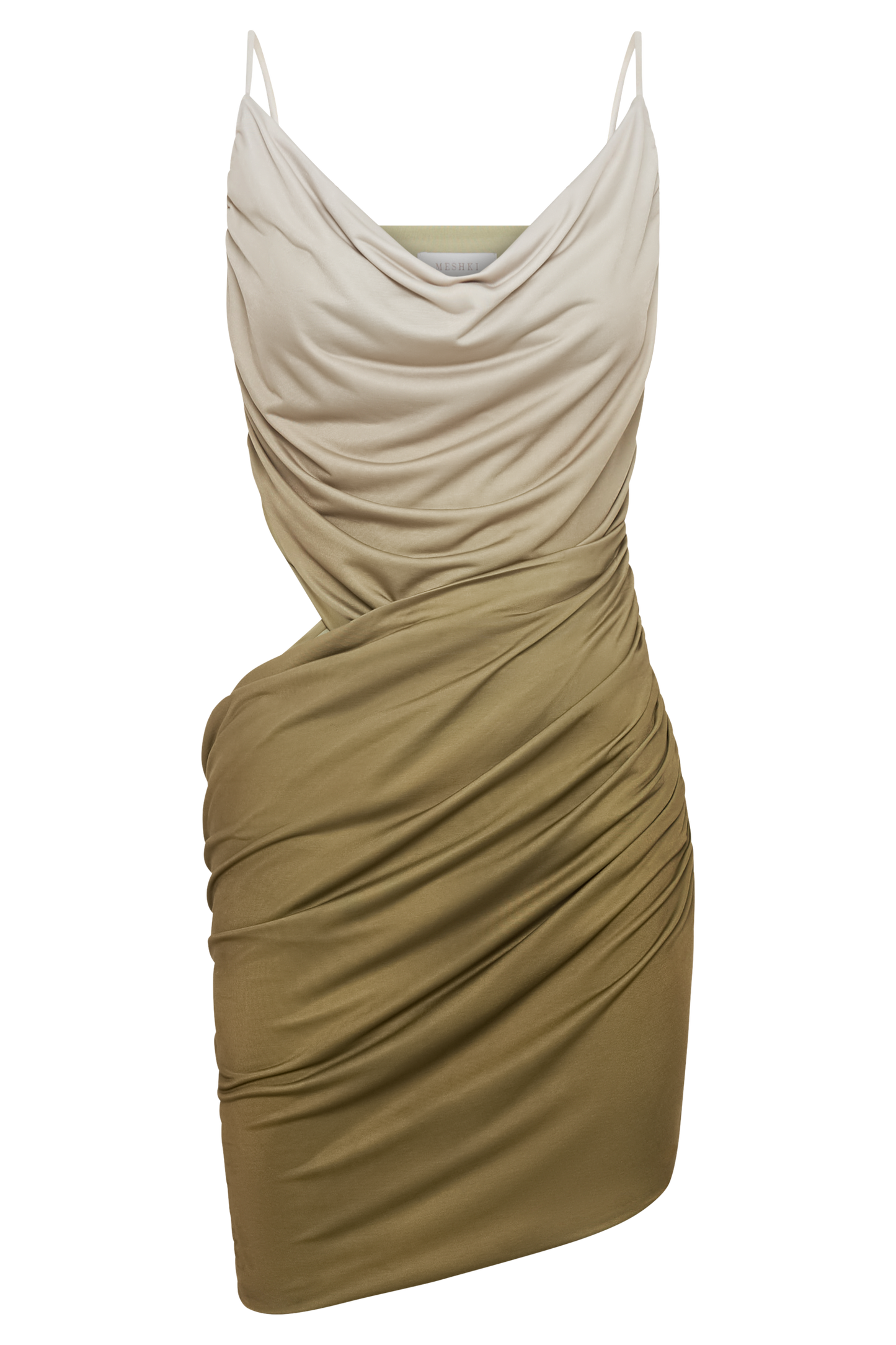 Butka™ Nellie Cowl Draped Dar Mini Elbise - Ombre Vintage Olive