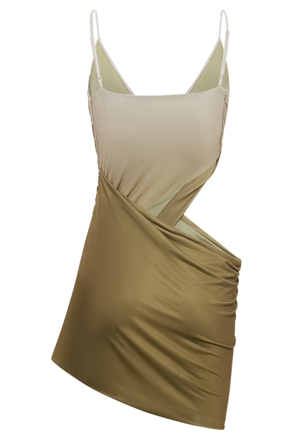 Butka™ Nellie Cowl Draped Dar Mini Elbise - Ombre Vintage Olive