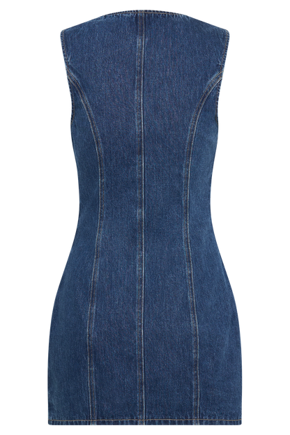 Butka™ Jane Düğmeli Denim Mini Elbise - Koyu Mavi