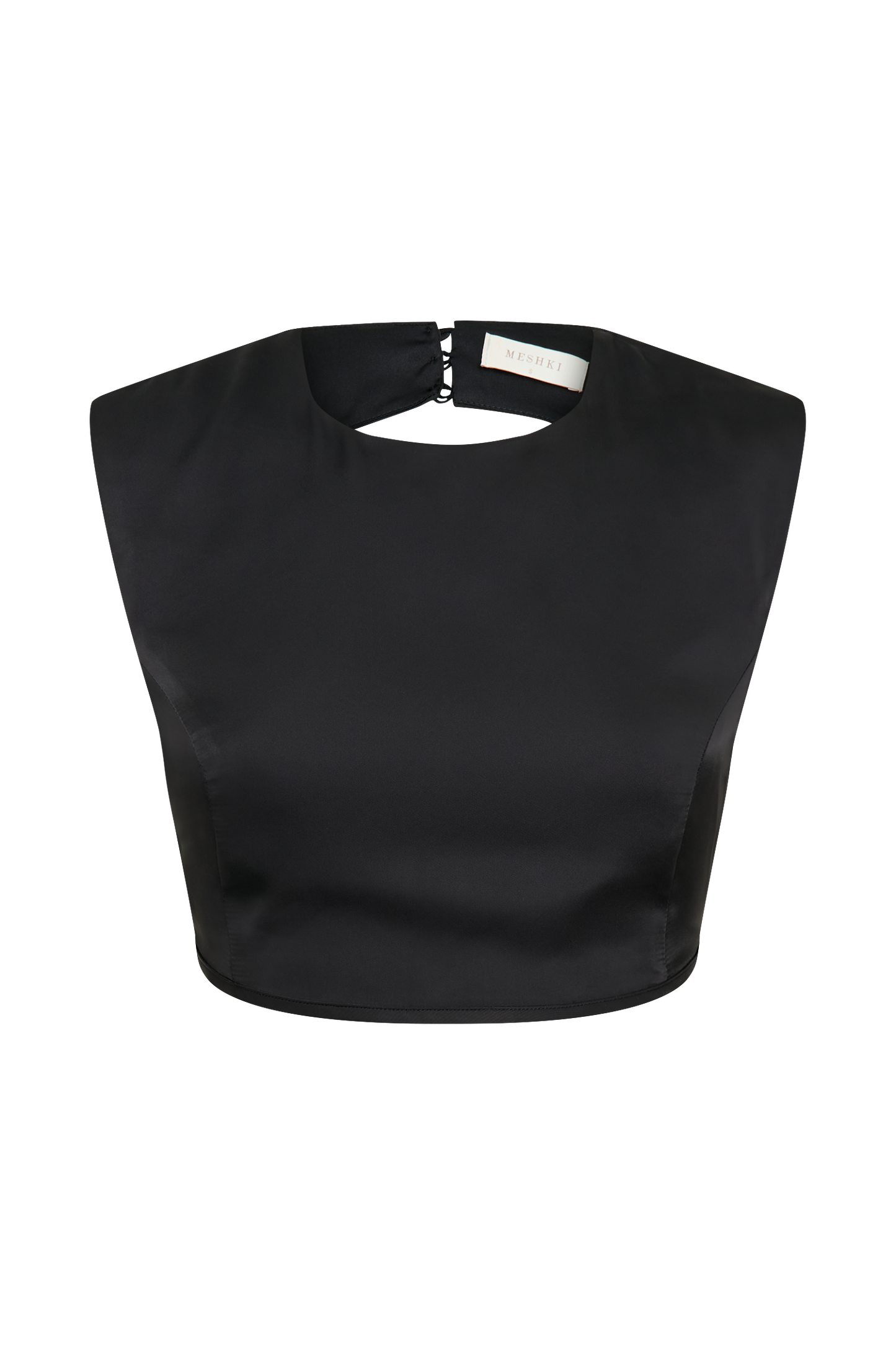 Butka™ Viviana Saten Kolsuz Crop Top - Siyah