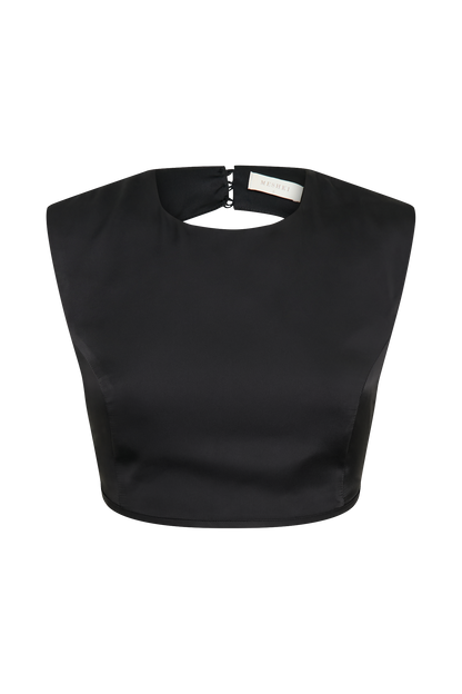 Butka™ Viviana Saten Kolsuz Crop Top - Siyah