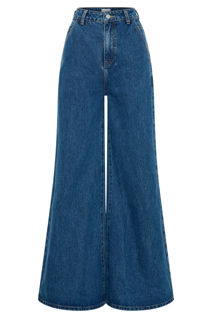 Butka™ Jen Geniş Paça Flare Denim Jeans - Lacivert