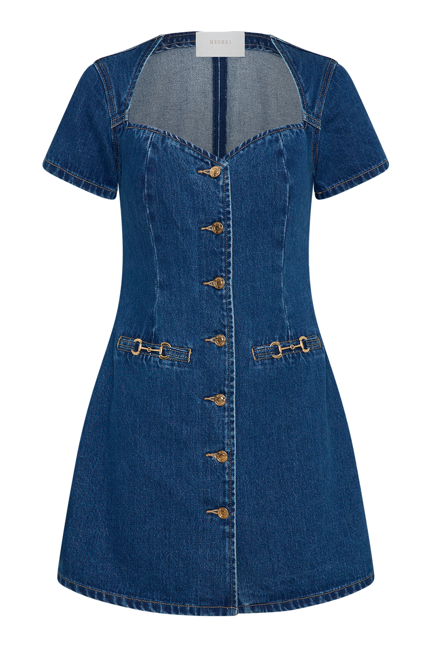 Butka™ Monica Sweetheart Denim Mini Elbise - Koyu Mavi