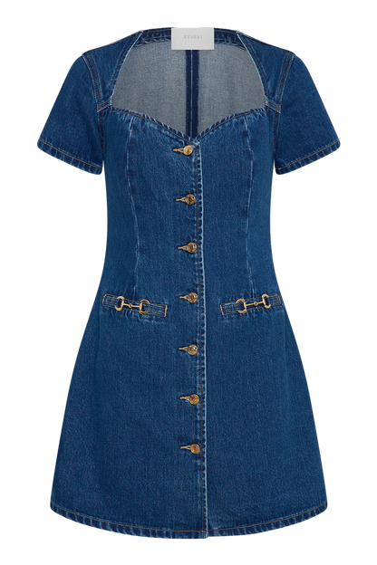 Butka™ Monica Sweetheart Denim Mini Elbise - Koyu Mavi