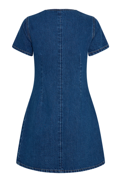 Butka™ Monica Sweetheart Denim Mini Elbise - Koyu Mavi