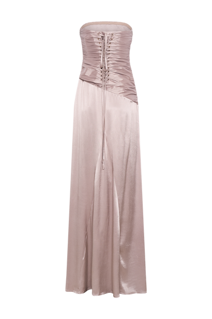 Butka™ Serena Straplez Tafta Maxi Elbise - Bronz Taupe