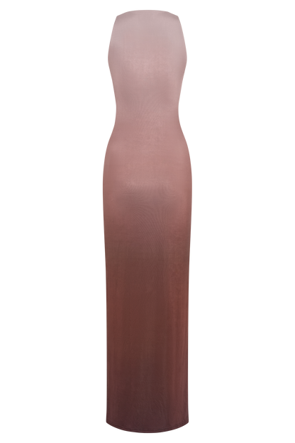 Butka™ Stella Drapeli Dar Maxi Elbise - Mocha Ombre