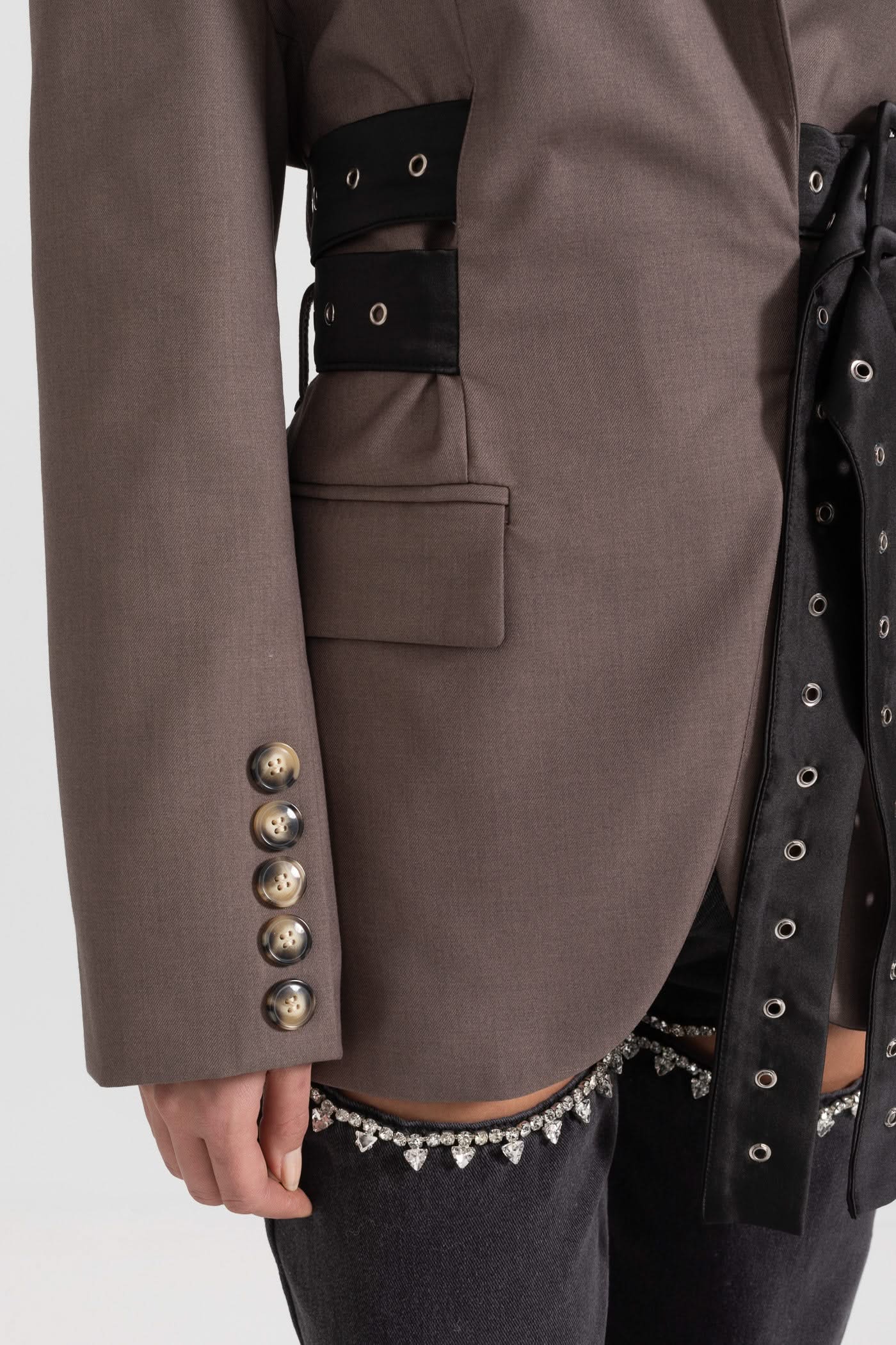 Çift Kemerli Çağdaş Blazer - Kahverengi