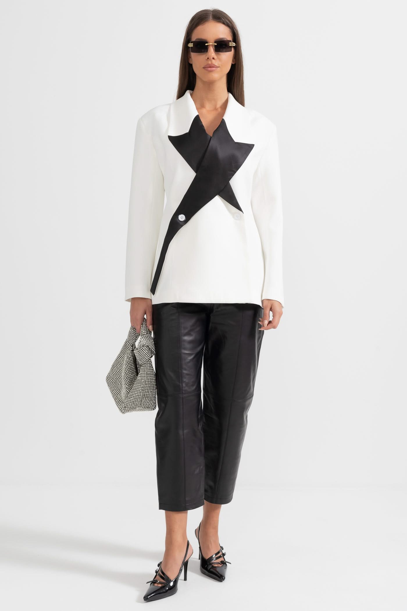 Stellar Çift Düğmeli Blazer - Beyaz