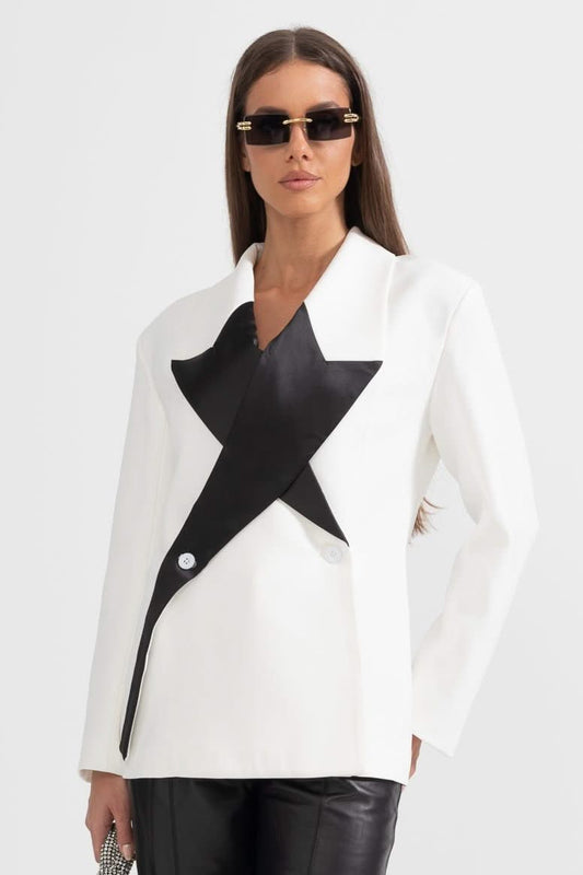 Stellar Çift Düğmeli Blazer - Beyaz