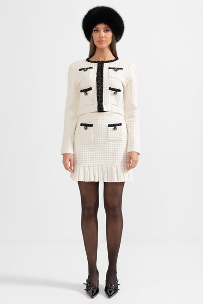 Siyah Detaylara Sahip Tweed Takım - Fildişi