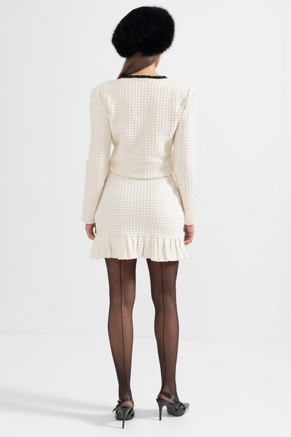 Siyah Detaylara Sahip Tweed Takım - Fildişi